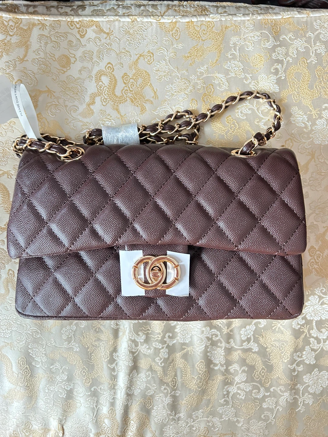 NEW- Chocolate  Flap Bag with Gold Chain