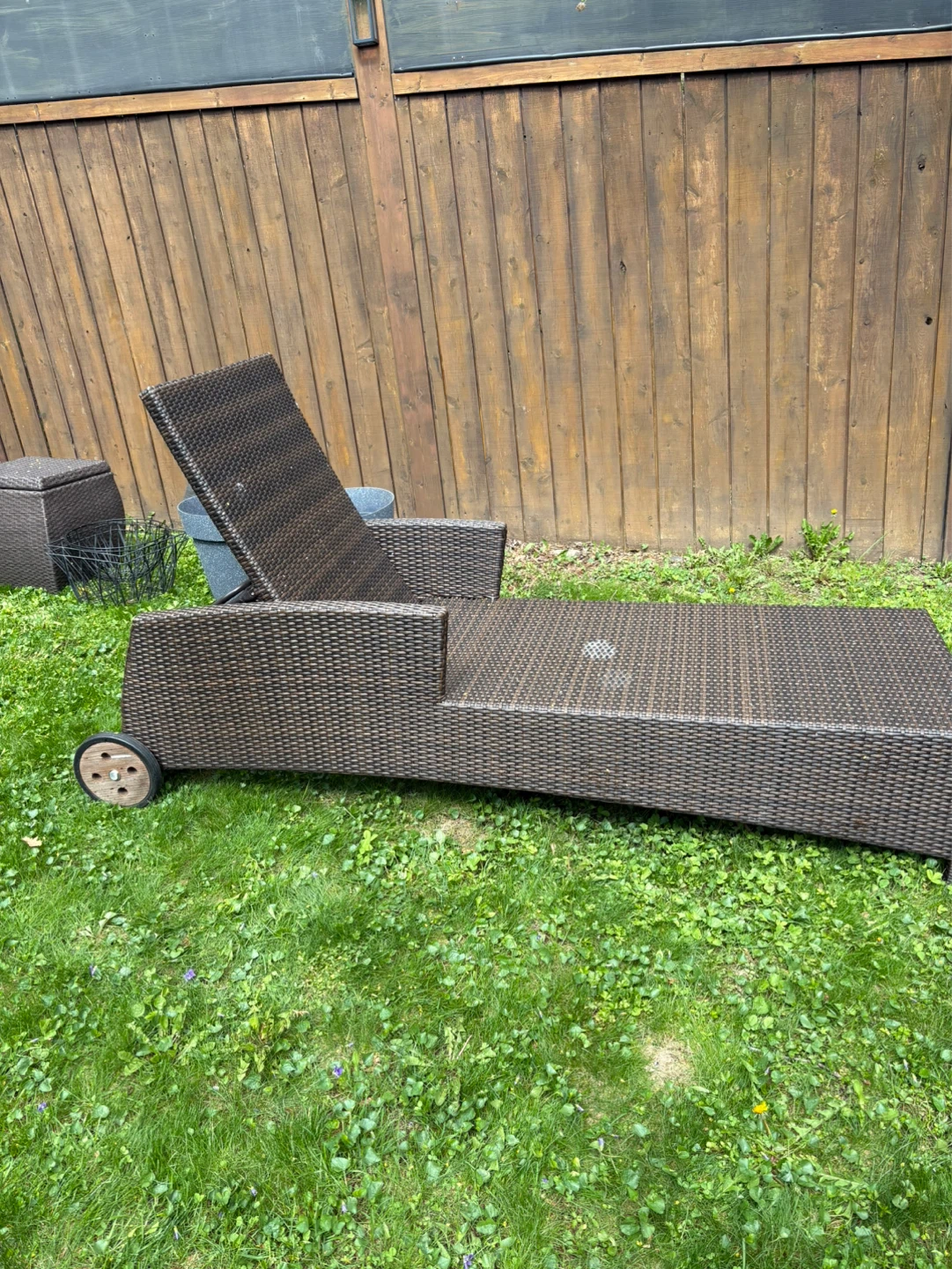 Brown Wicker Chaise Lounge Chair with Wheels - photo 2