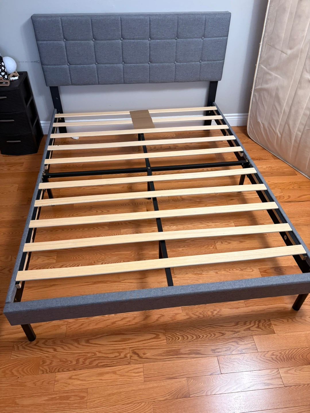 Grey Upholstered Queen Bed Frame with Headboard