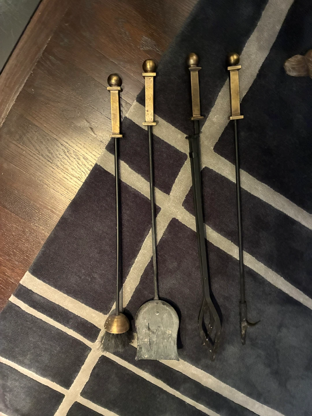 Brass and Black Fireplace Tool Set with Stand