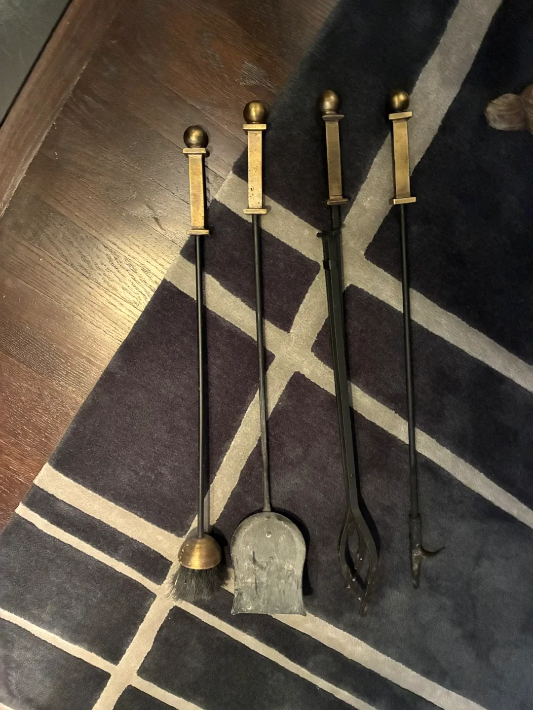 Brass and Black Fireplace Tool Set with Stand