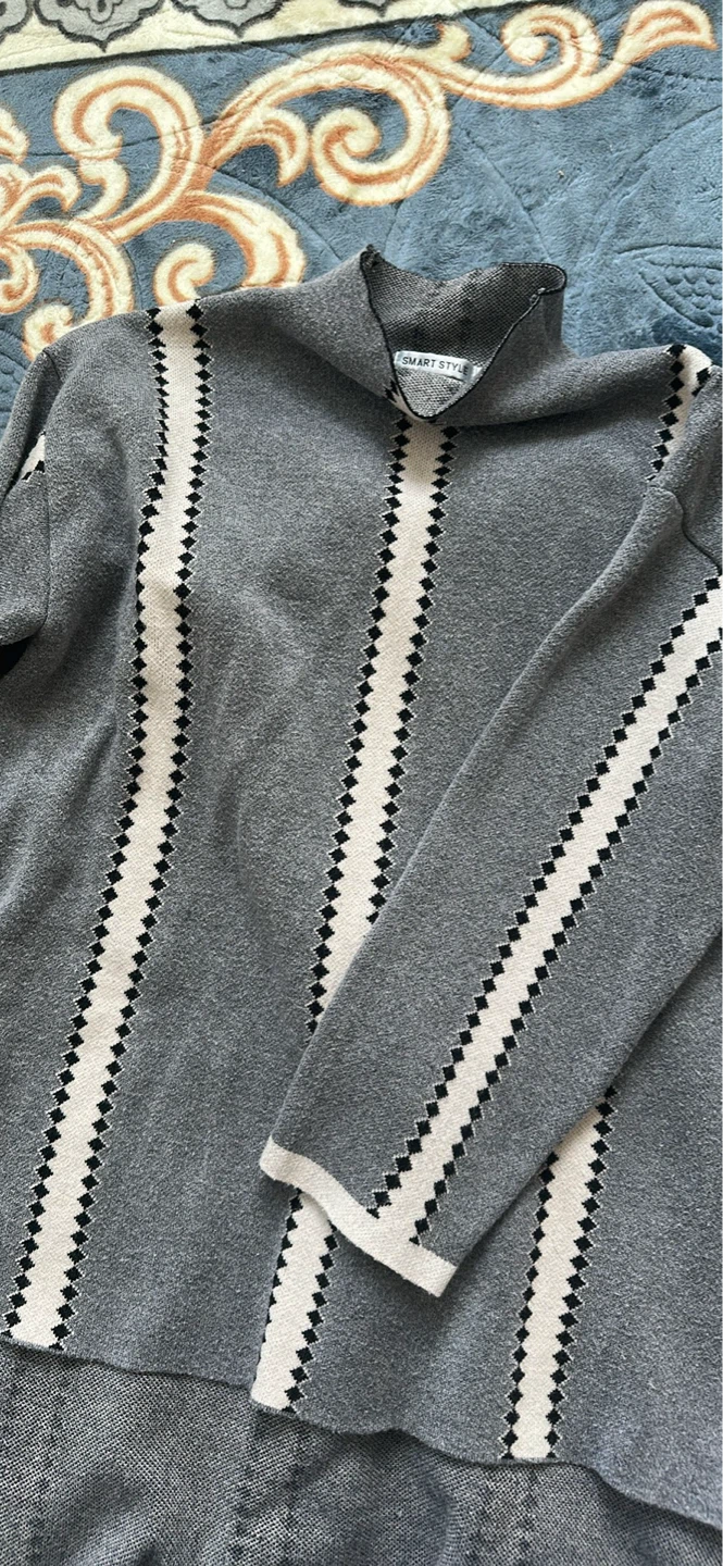 Smart Style Grey Striped Sweater and Pants Set - Size M - photo 2