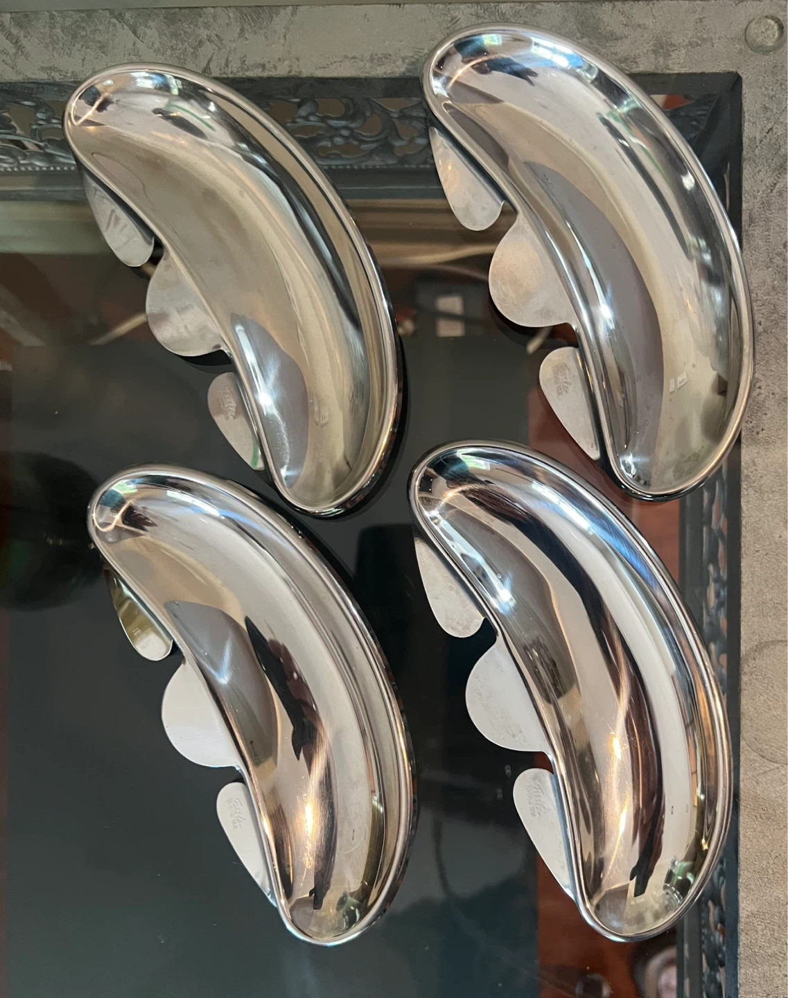 4 Vintage Fissler Coronal 18/8 Stainless Steel Kidney Dishes