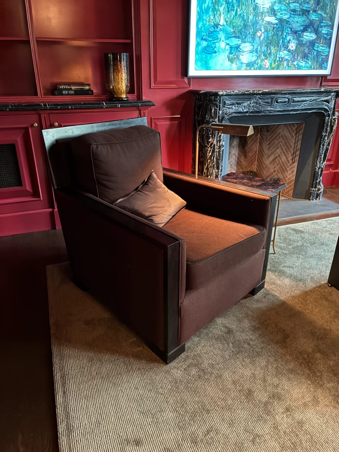 Brown Upholstered Accent Chair with Throw Pillow