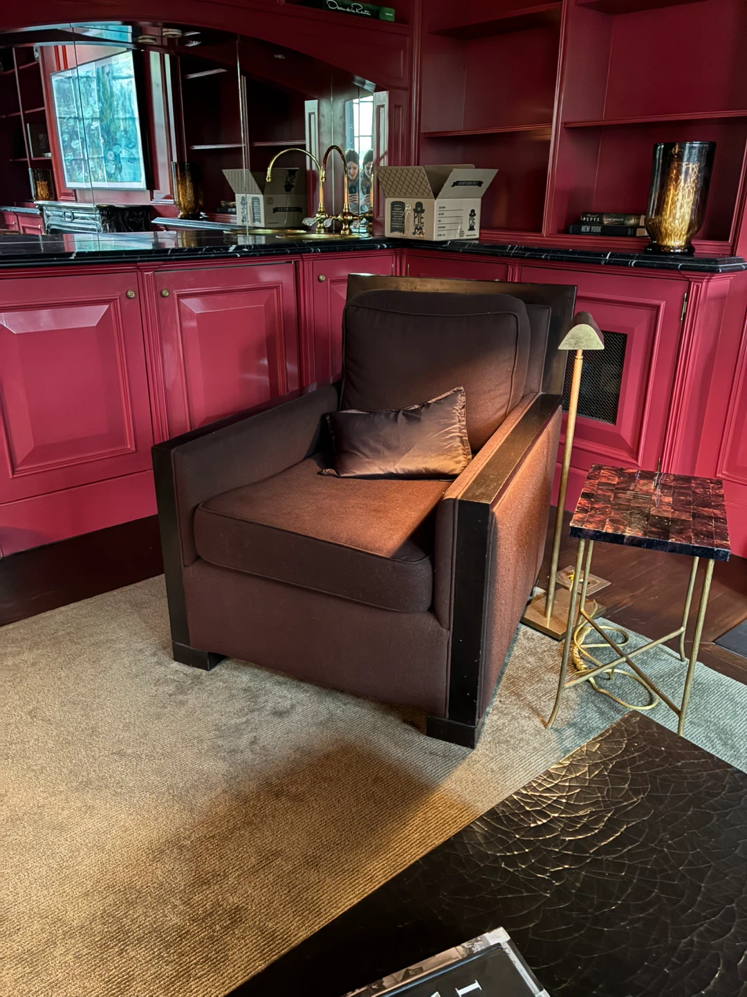 Brown Upholstered Accent Chair with Throw Pillow - photo 2