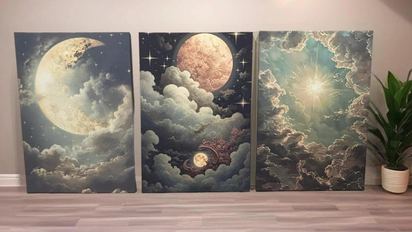 Large Set of 3 Celestial Canvas prints