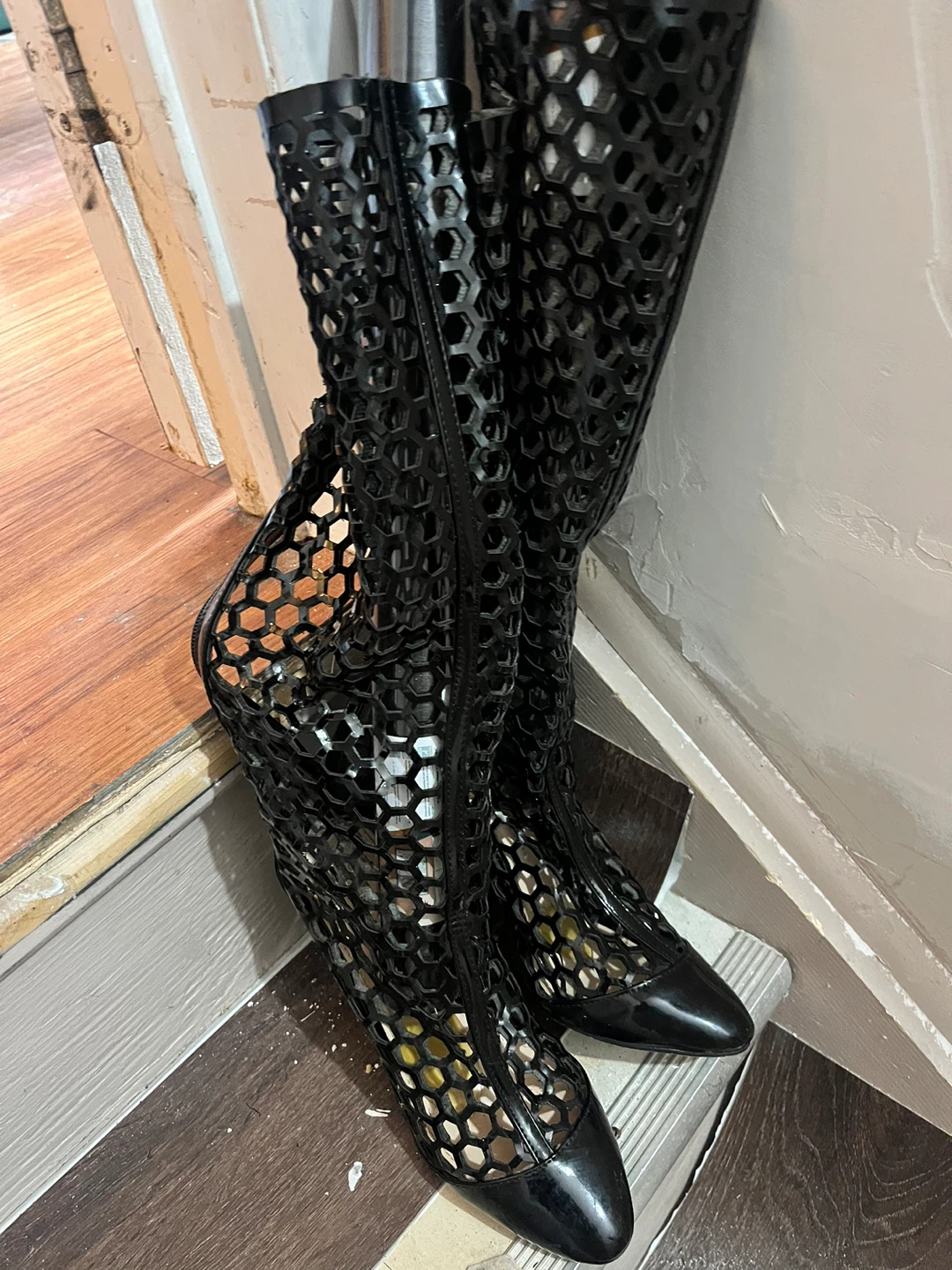 Black Cutout Stiletto Boots - Size 7