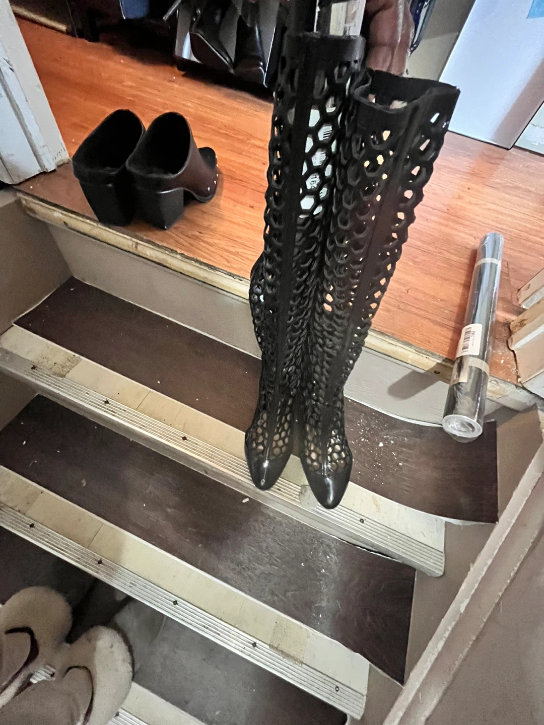 Black Cutout Stiletto Boots - Size 7 - photo 4