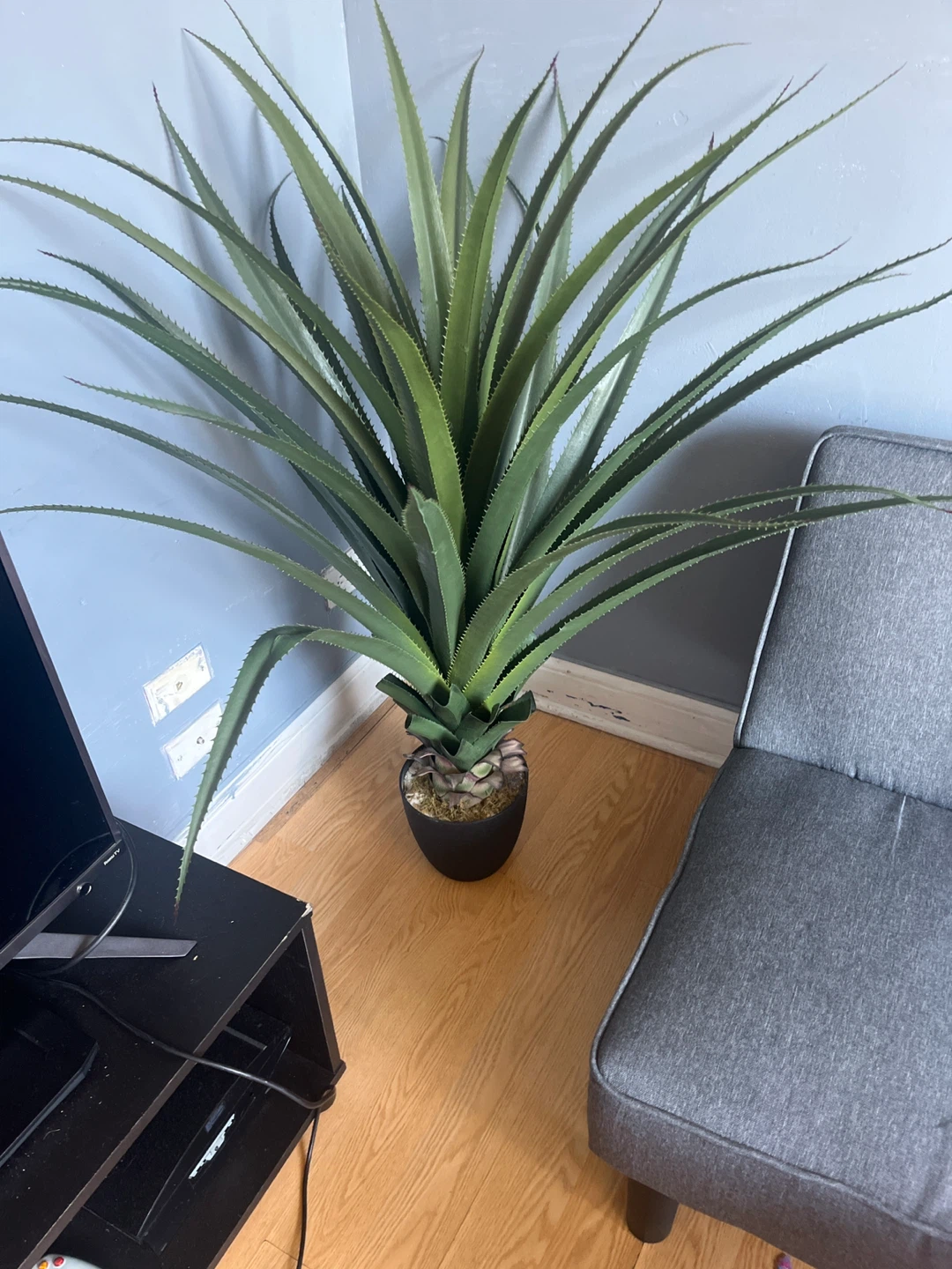 Large Faux Agave Plant in Black Pot