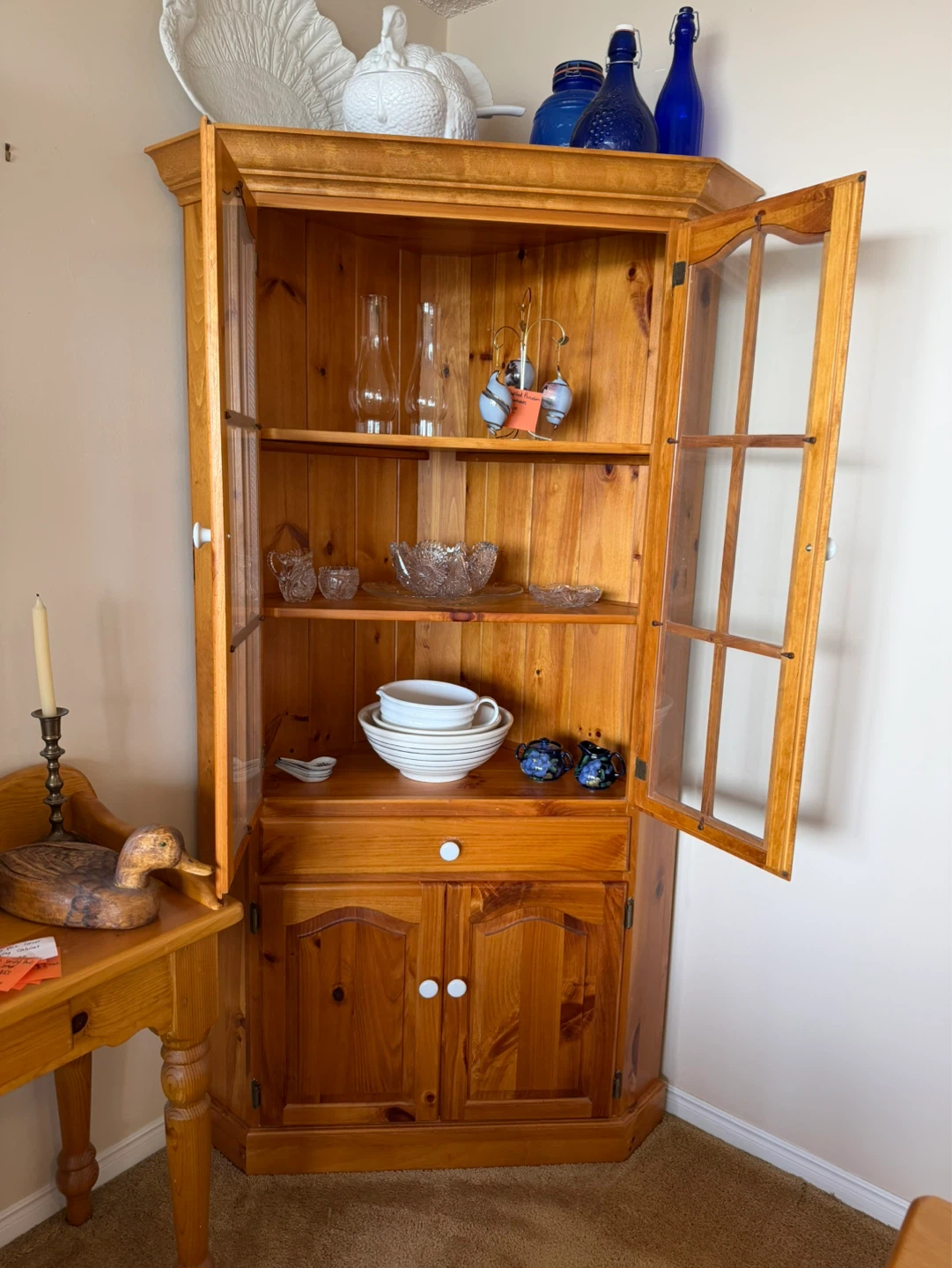 Solid Pine Corner Cabinet with Glass Doors - photo 2