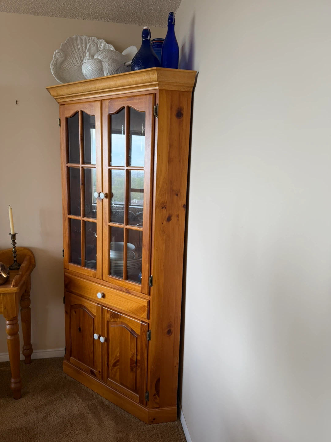 Solid Pine Corner Cabinet with Glass Doors - photo 4