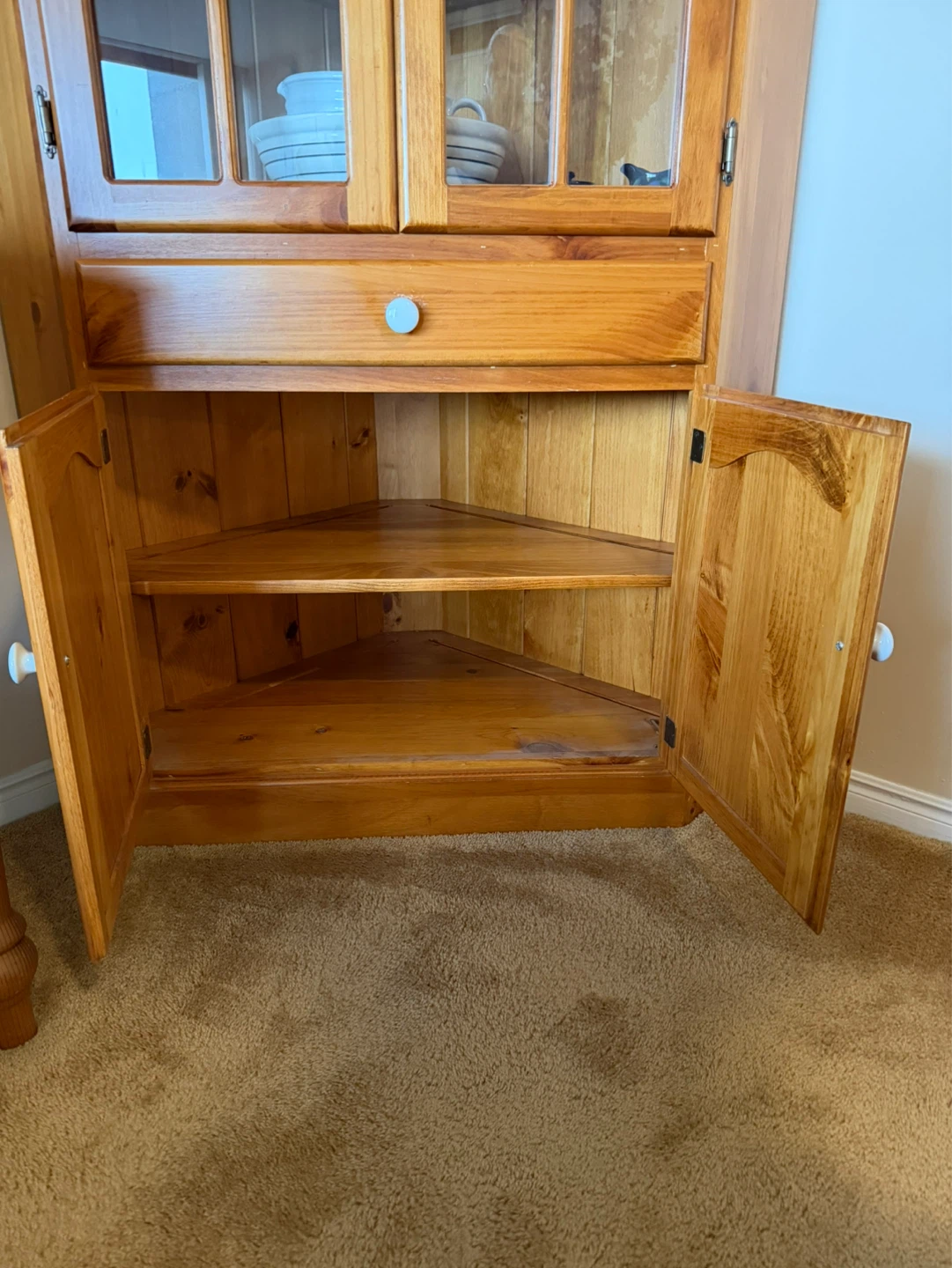 Solid Pine Corner Cabinet with Glass Doors - photo 5