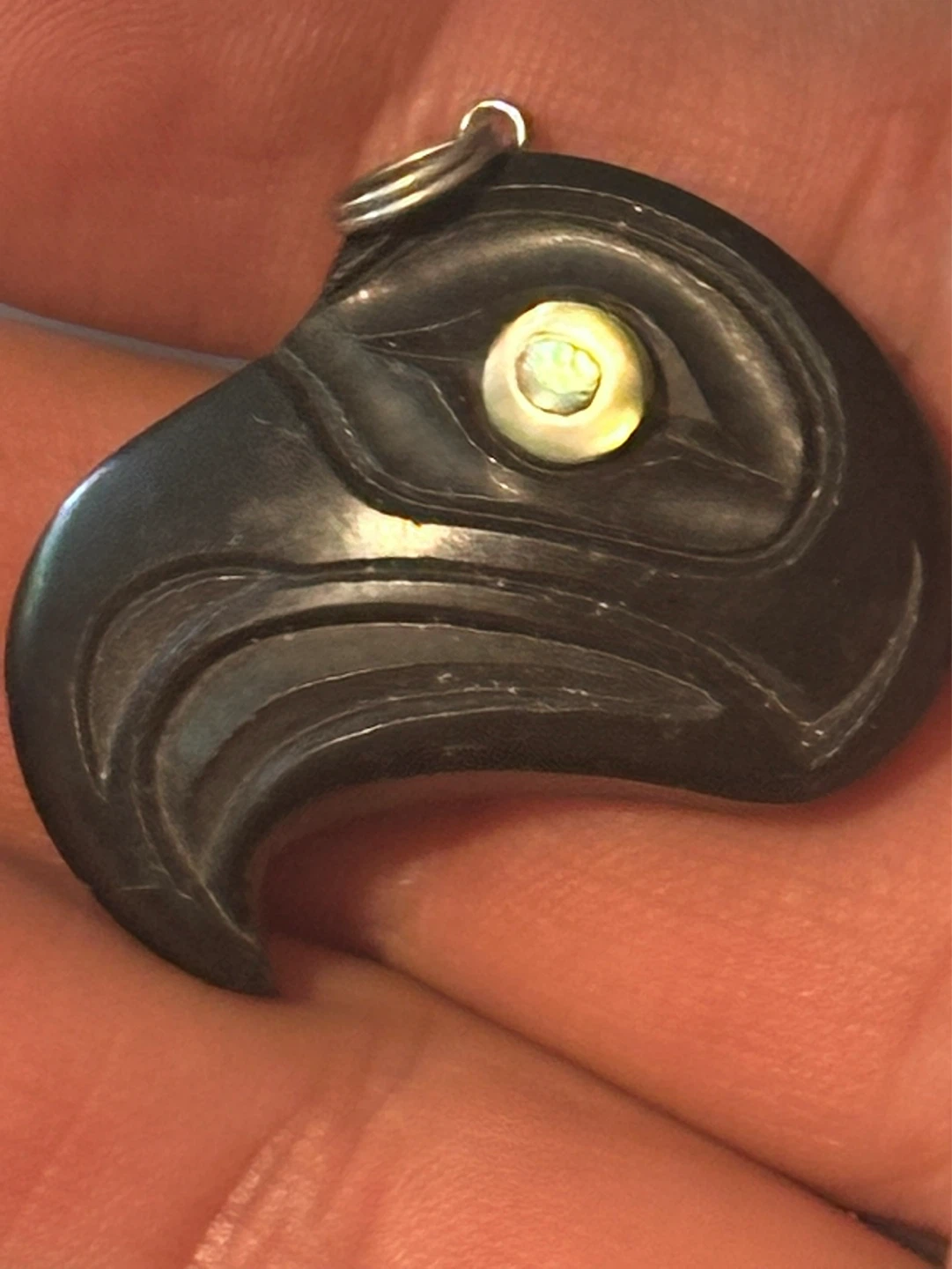 Myles Edgars Hand Carved Argillite Abalone Eagle Pendant