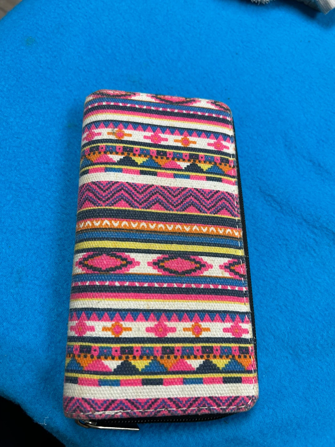 Zippered Wallet with Geometric Pattern