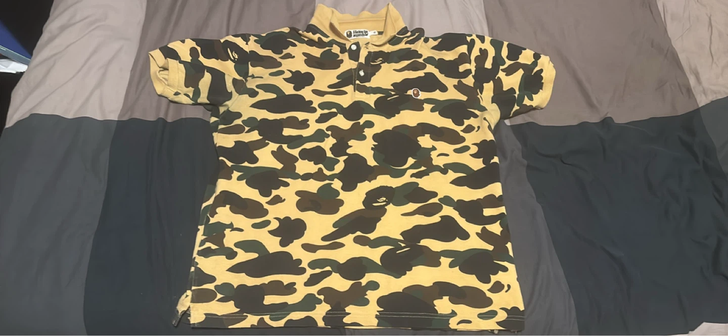 BAPE Yellow Camo Polo Shirt XL