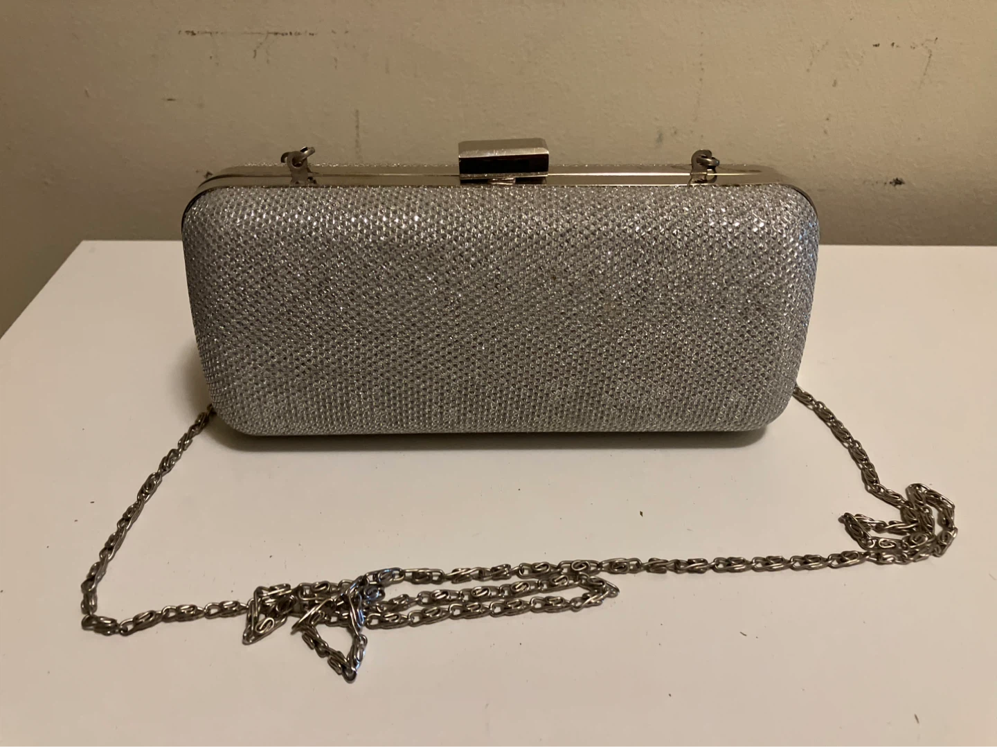Silver Glitter Clutch with Chain Strap - photo 2