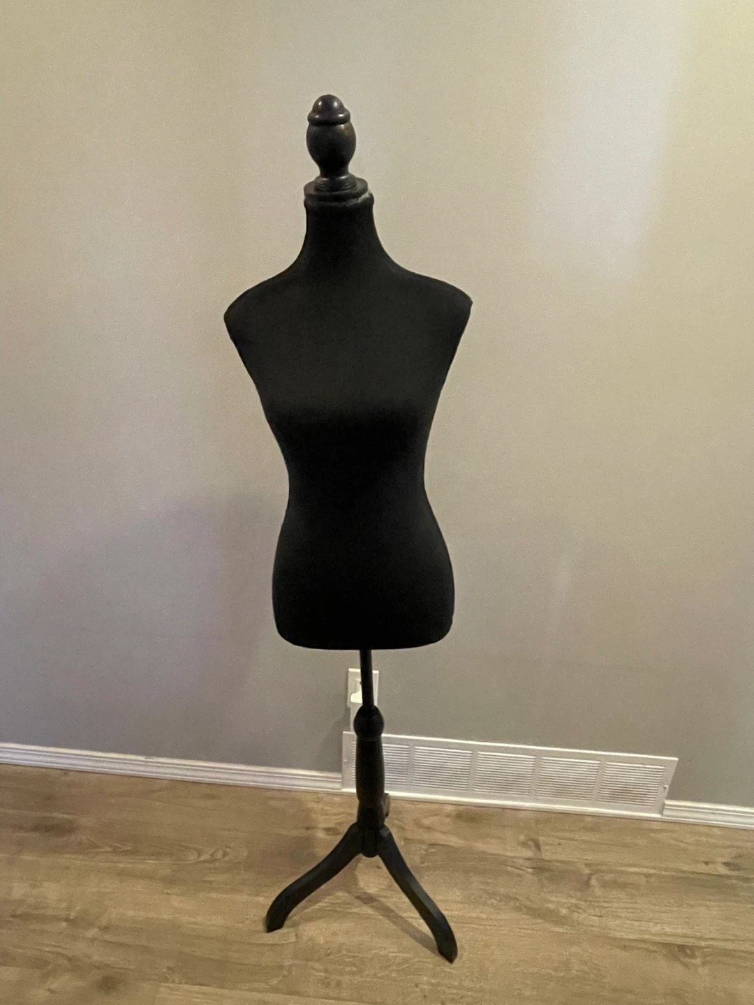 Black Dress Form Mannequin with Wooden Tripod Base
