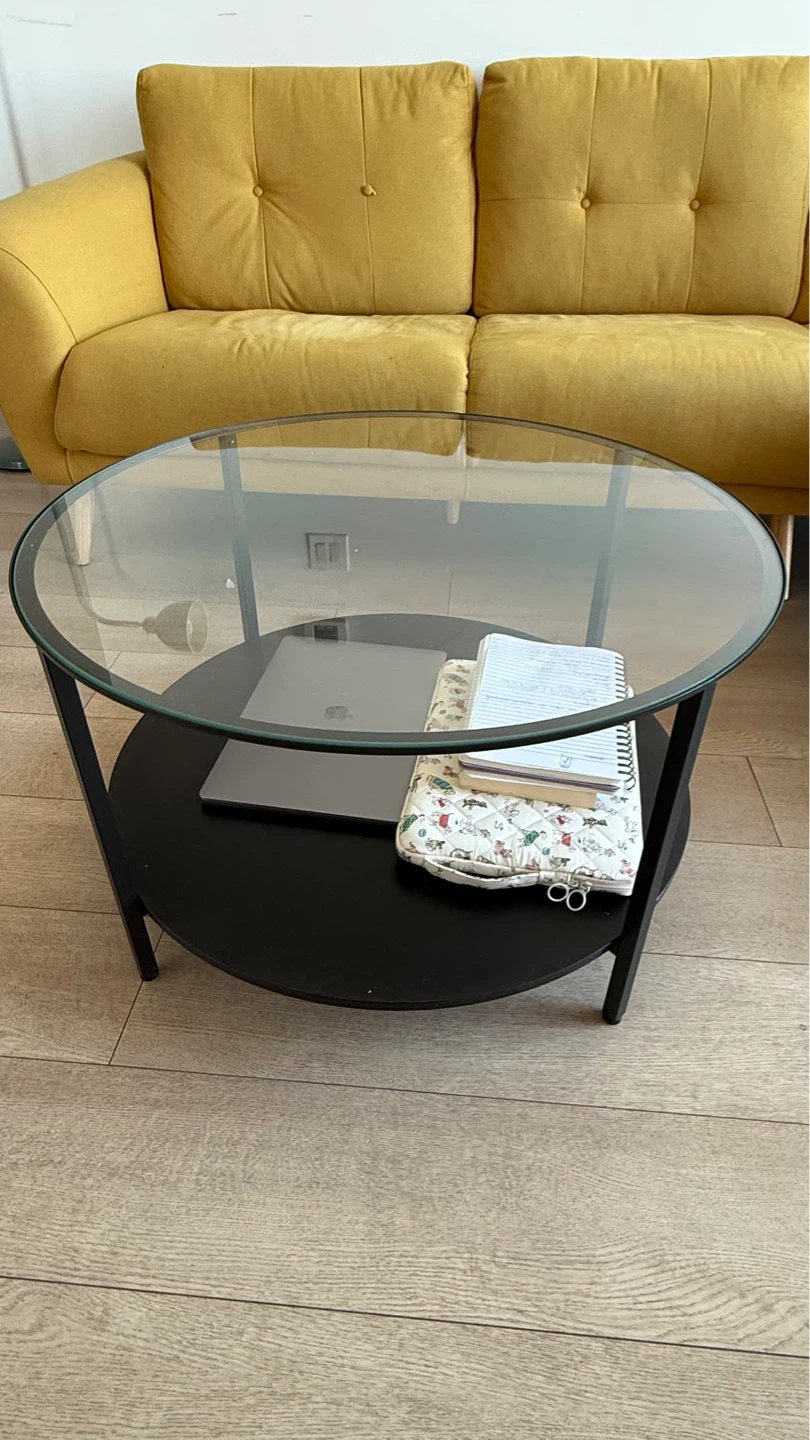 Round Glass Coffee Table with Black Base