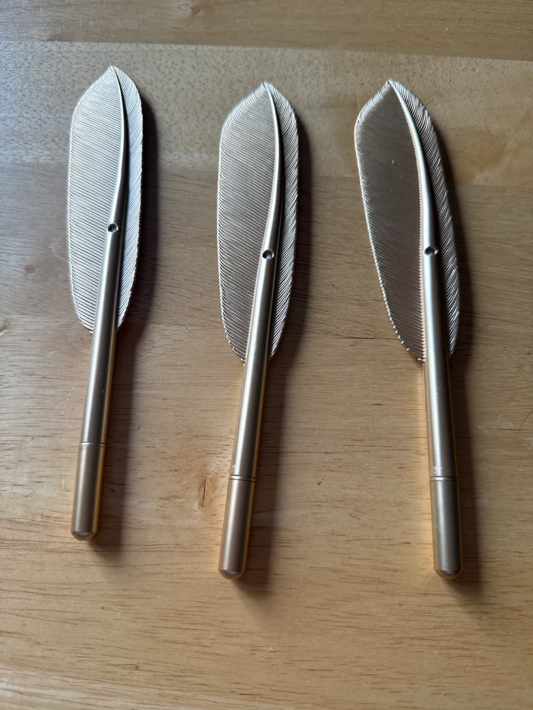Set of 3 Gold Feather Pens