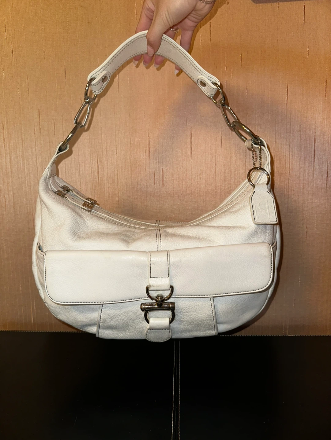 Soprano White Leather Hobo Handbag