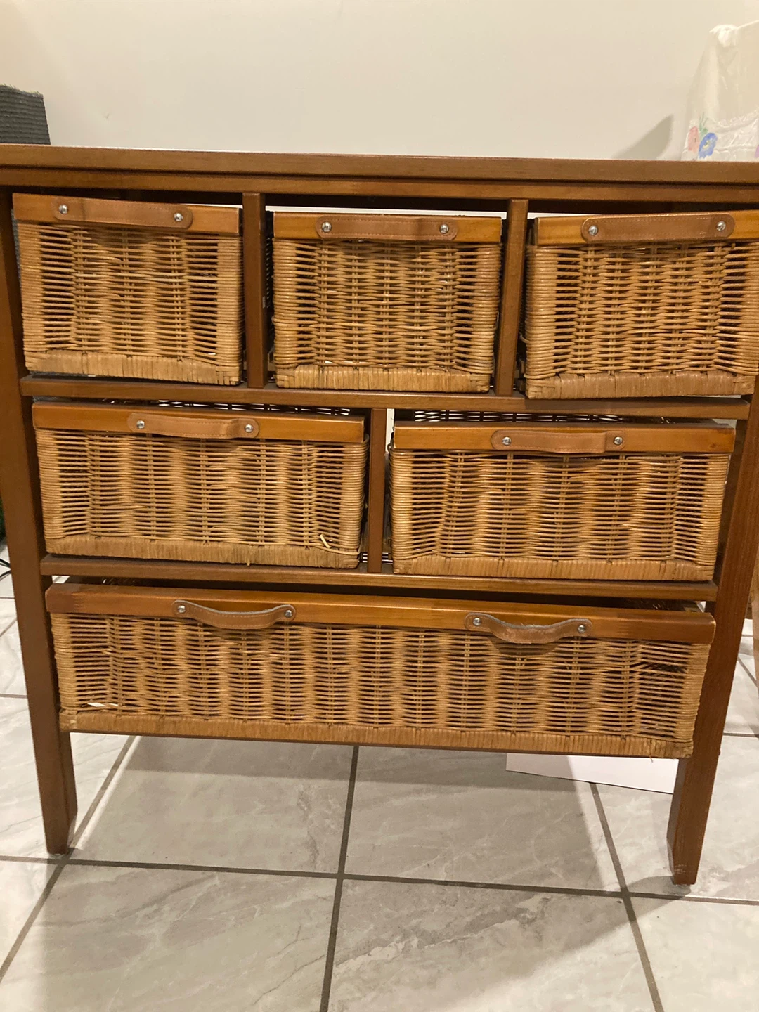 TV Stand with Wicker Baskets