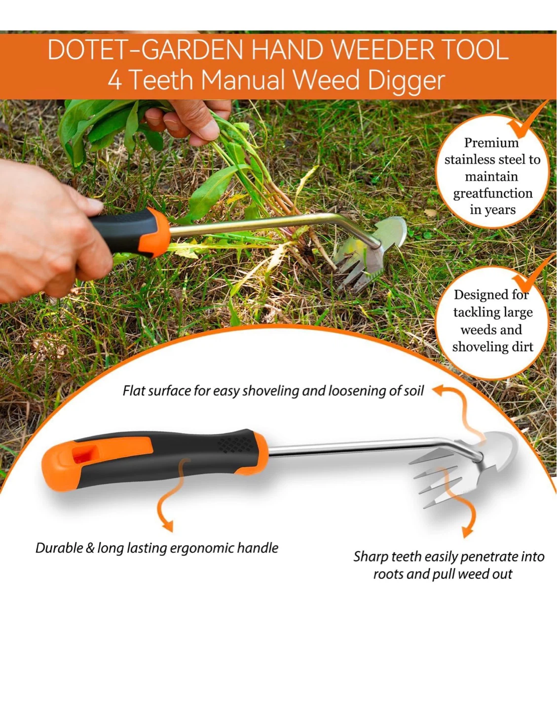 Stainless Steel Hand Cultivator Rake - photo 4