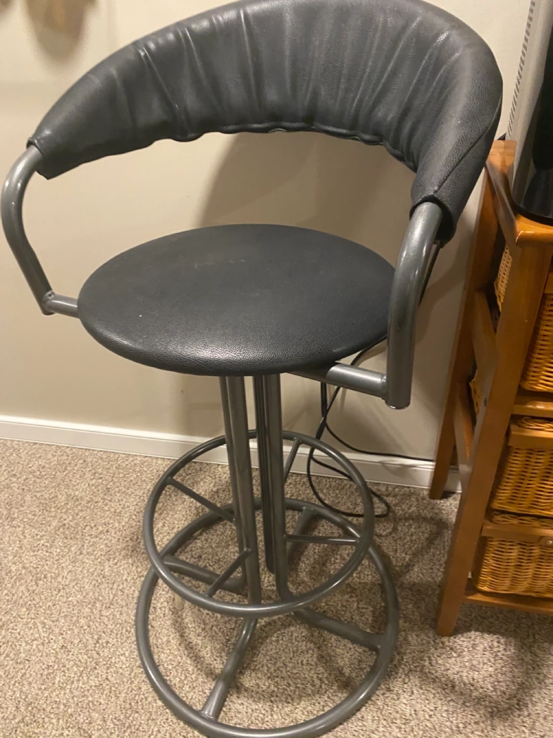 2 black  Faux Leather Bar Stools  with Metal Base - photo 3