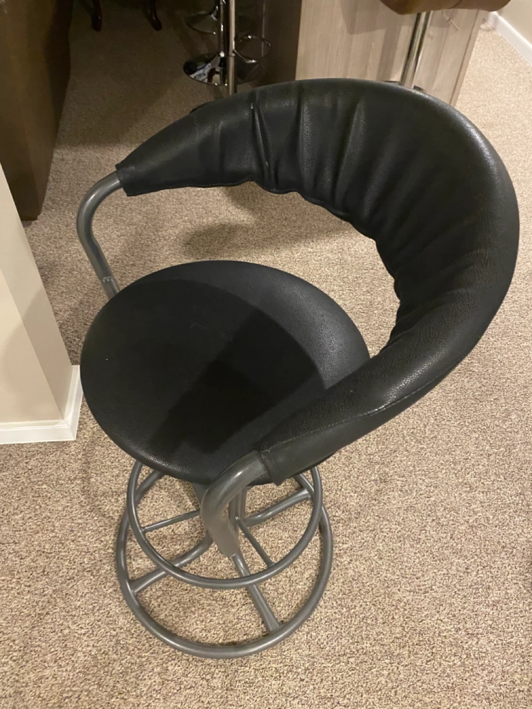 2 black  Faux Leather Bar Stools  with Metal Base - photo 2