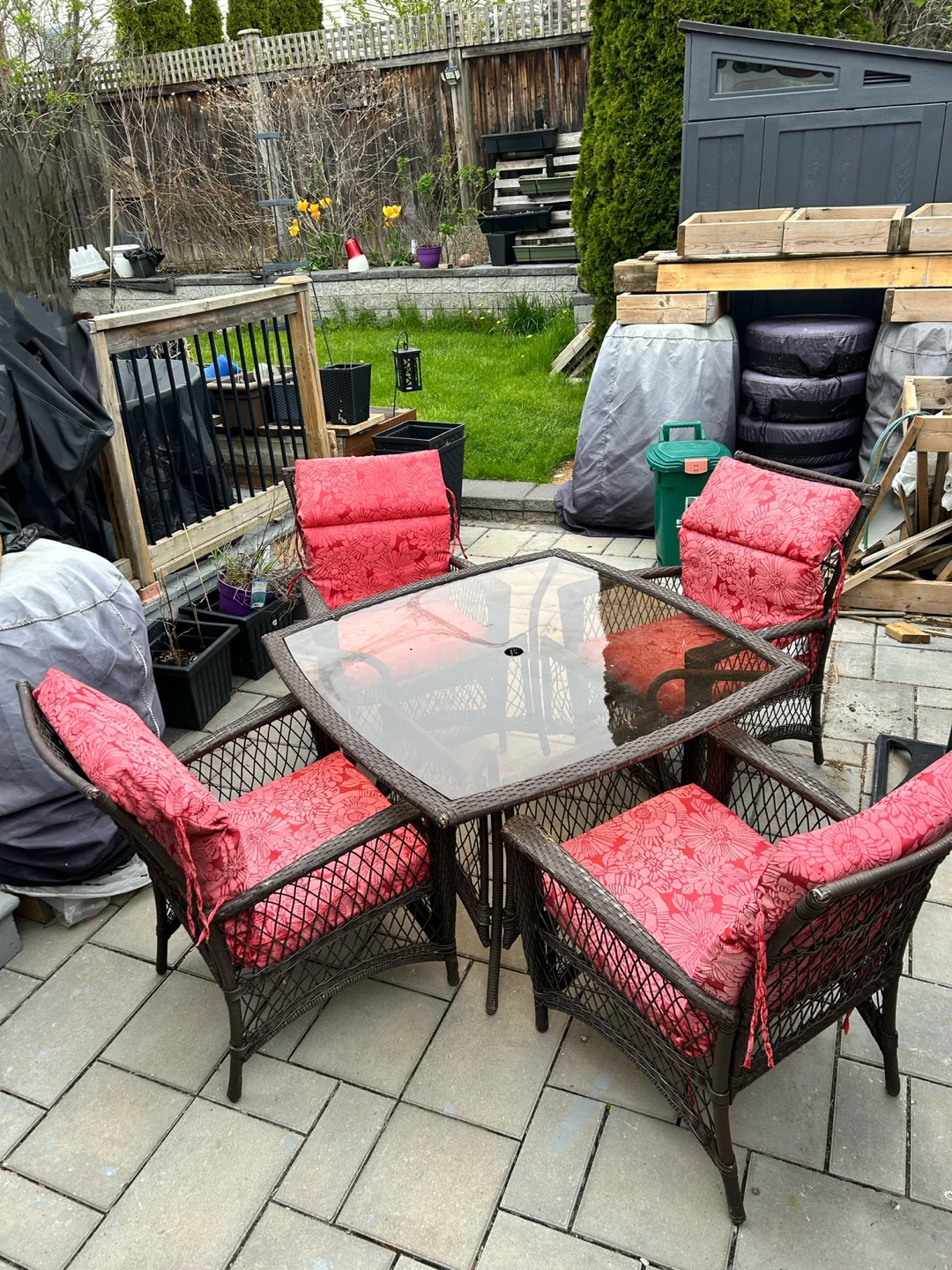 Wicker Patio Dining Set with 4 Chairs