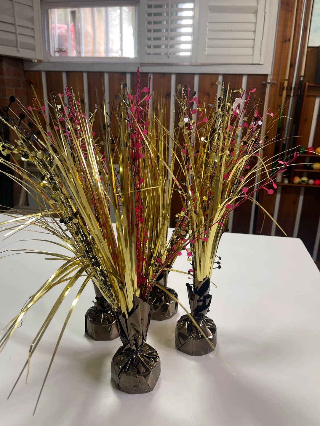Set of 4 Gold and Pink Tinsel Centerpieces - photo 3