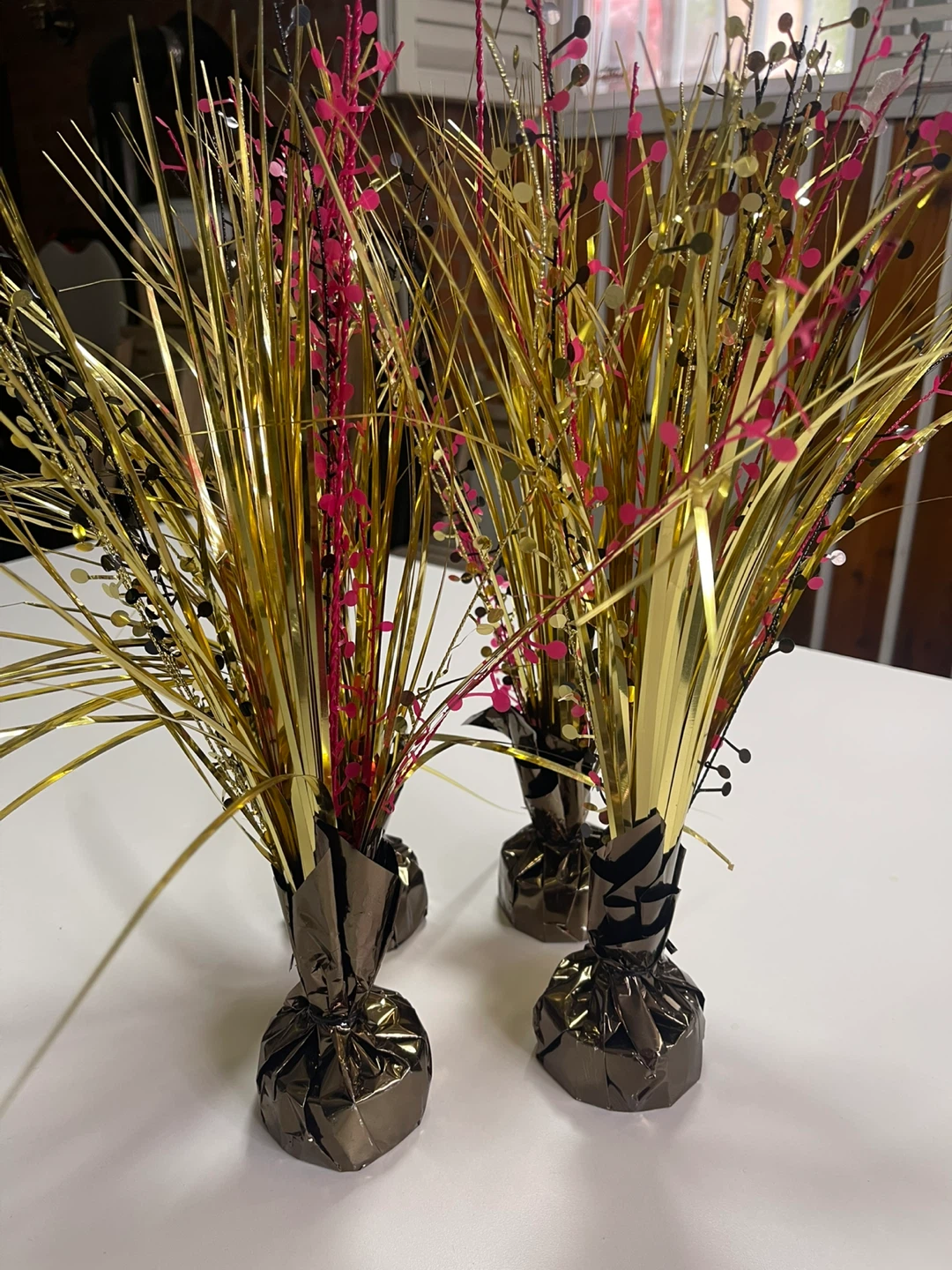Set of 4 Gold and Pink Tinsel Centerpieces