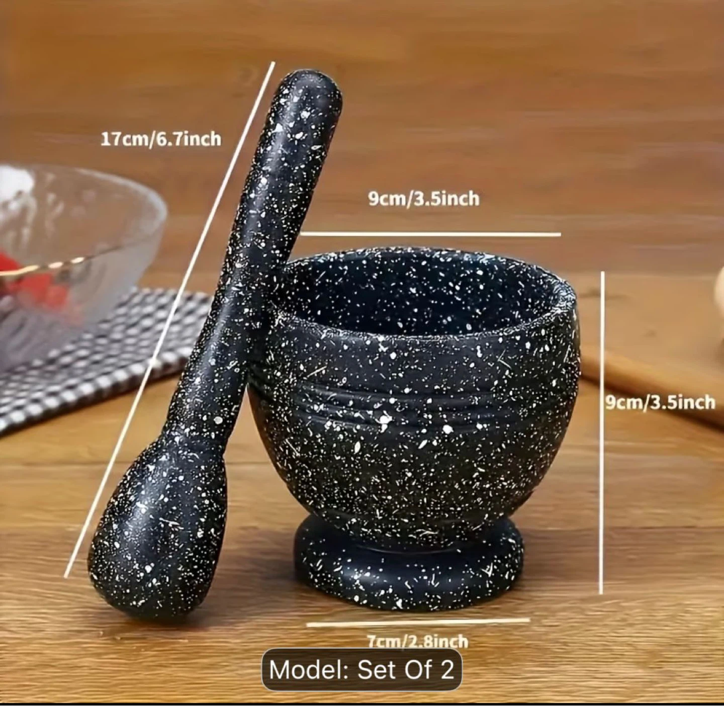 Mortar and Pestle Set - Black Speckled