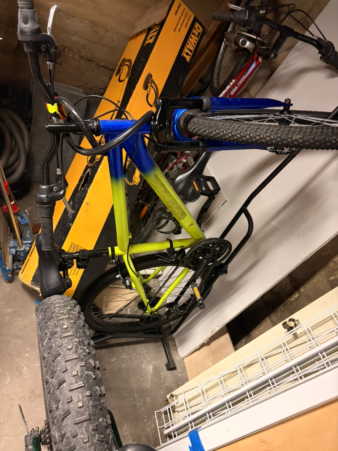Blue and Yellow Mountain Bike