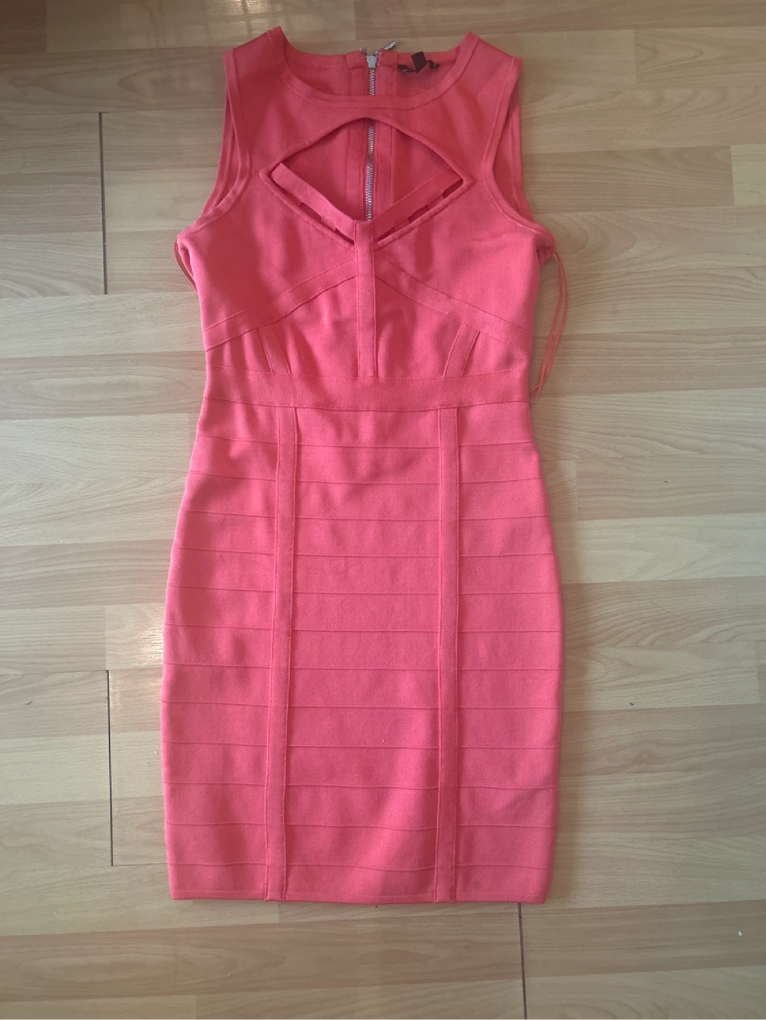 Guess Coral Bandage Dress with Zipper Detail