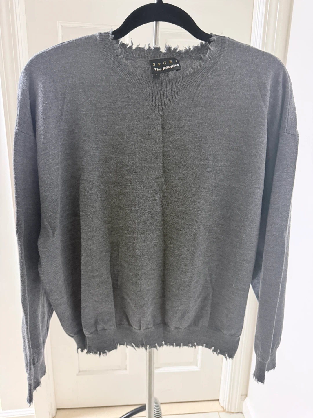 The Kooples Sport Grey Distressed Knit Sweater Size 3