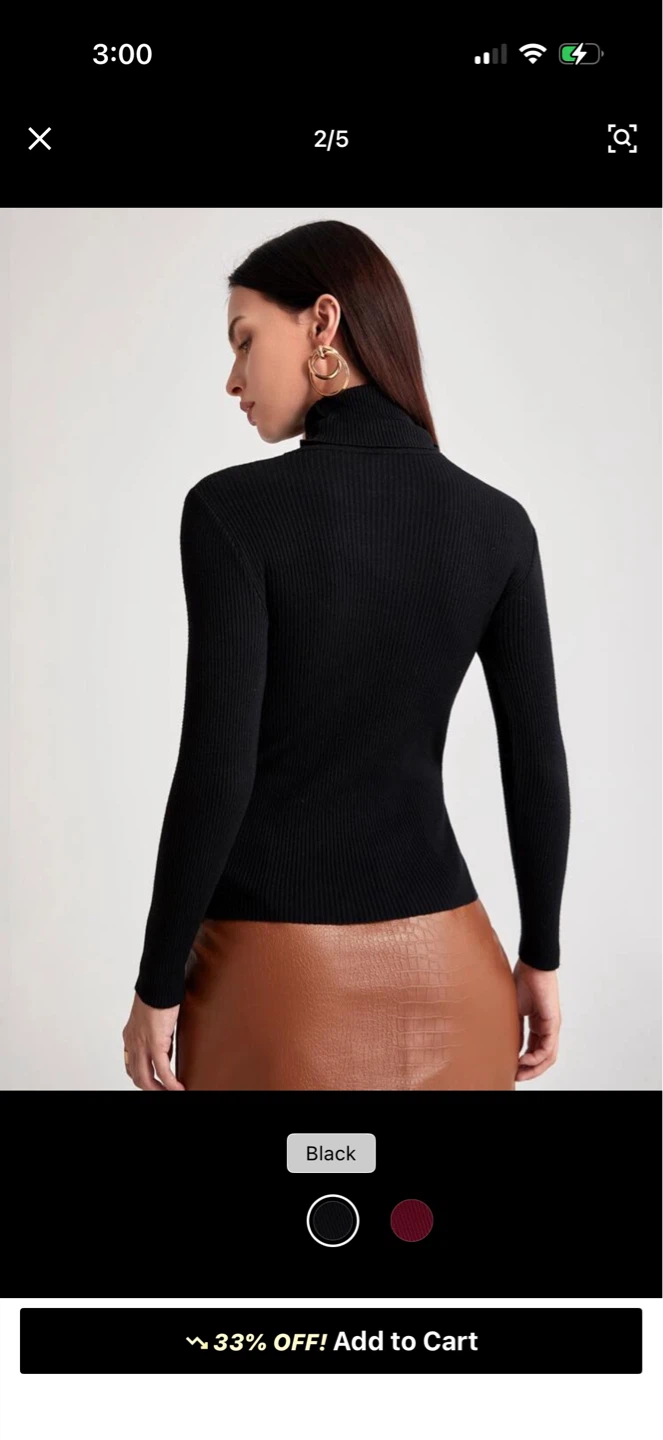 Ribbed Turtleneck Sweater - Burgundy - photo 3