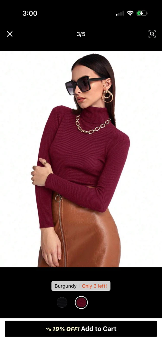 Ribbed Turtleneck Sweater - Burgundy