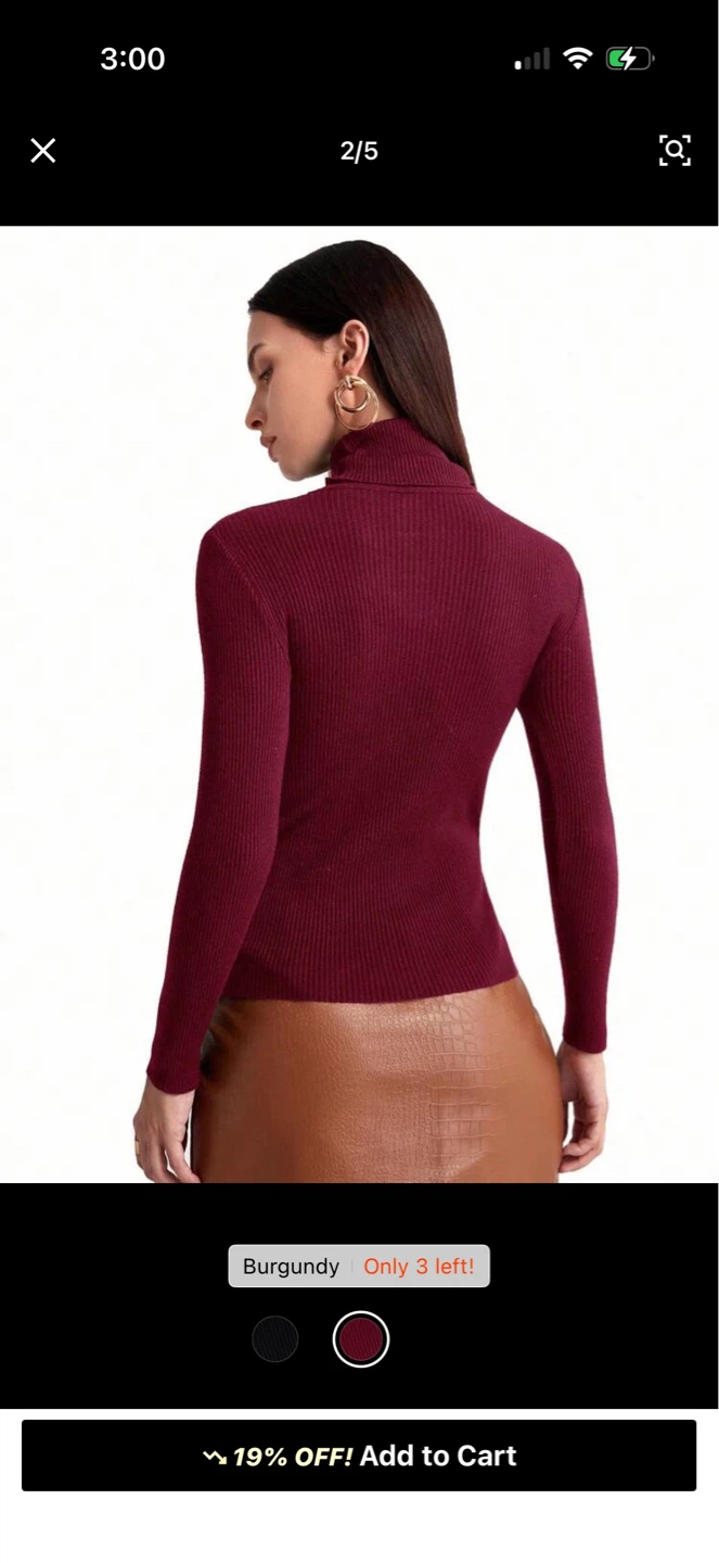 Ribbed Turtleneck Sweater - Burgundy - photo 2