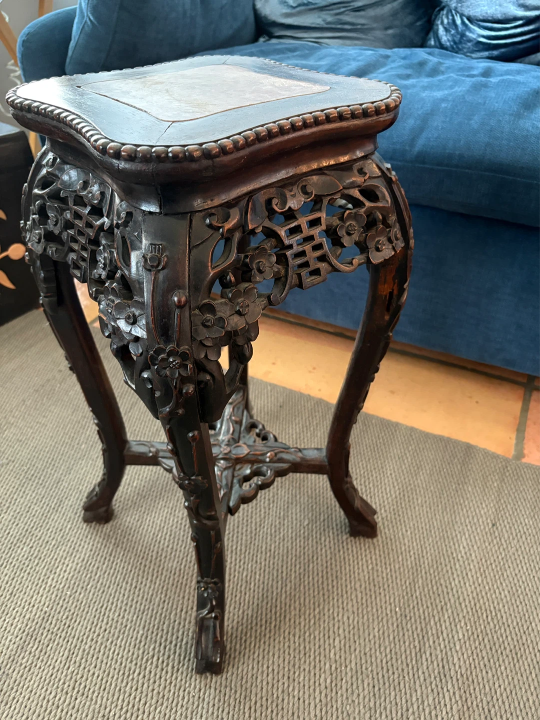 Plant Stand made of Ornate Carved Wood with a Marble Top - photo 3