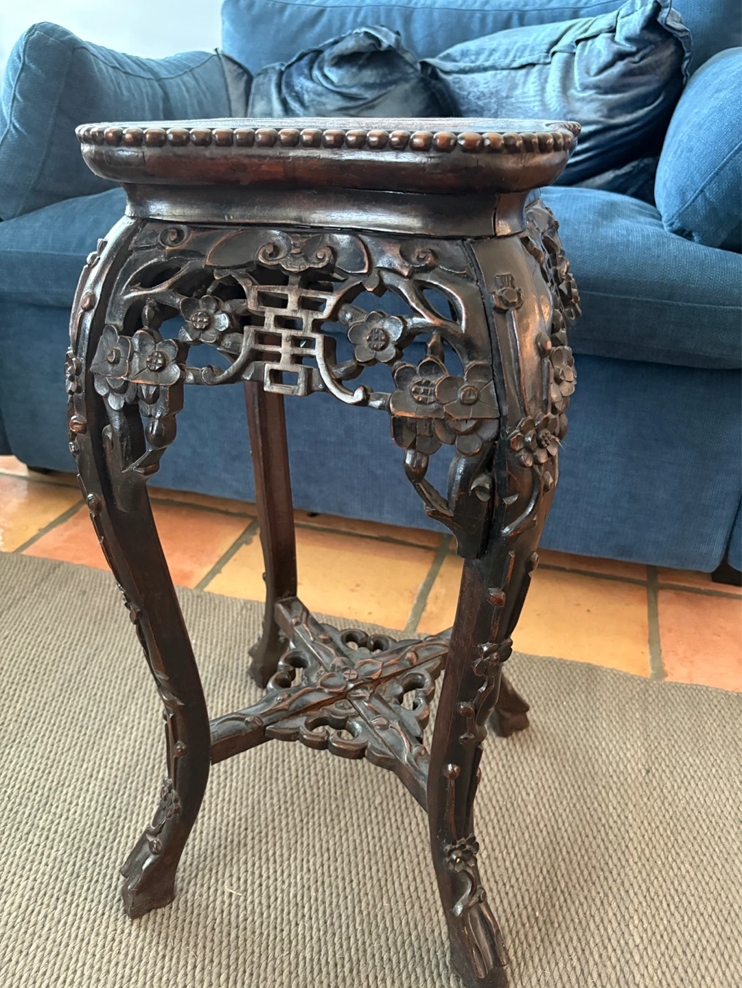 Plant Stand made of Ornate Carved Wood with a Marble Top - photo 2