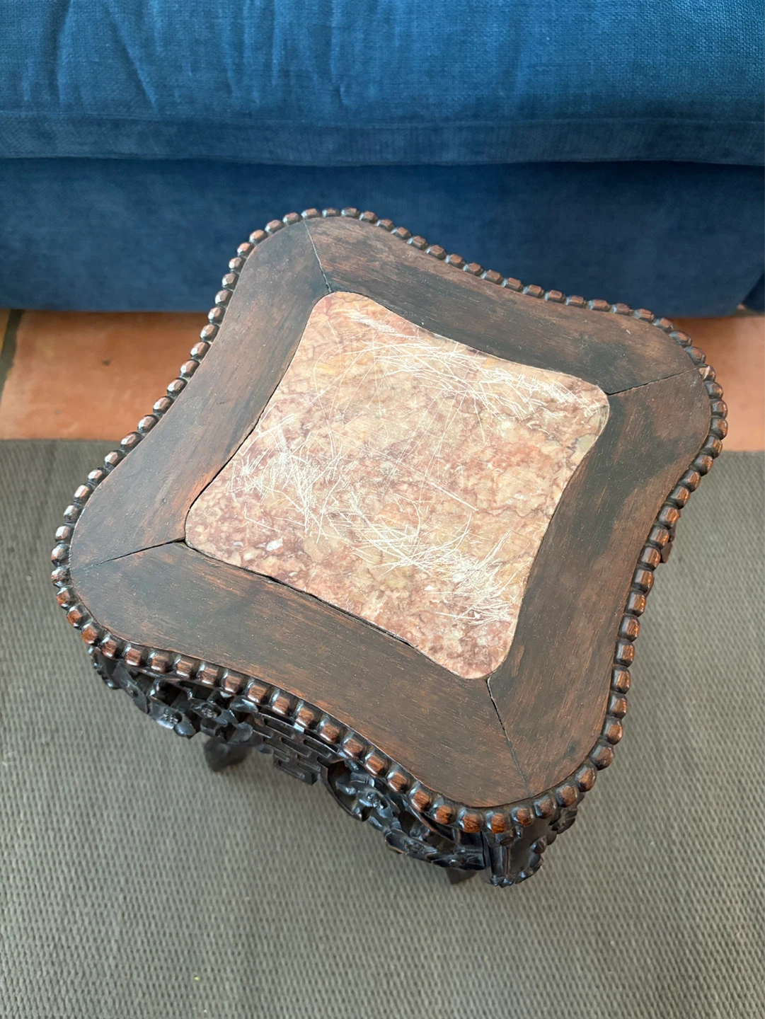 Plant Stand made of Ornate Carved Wood with a Marble Top - photo 4