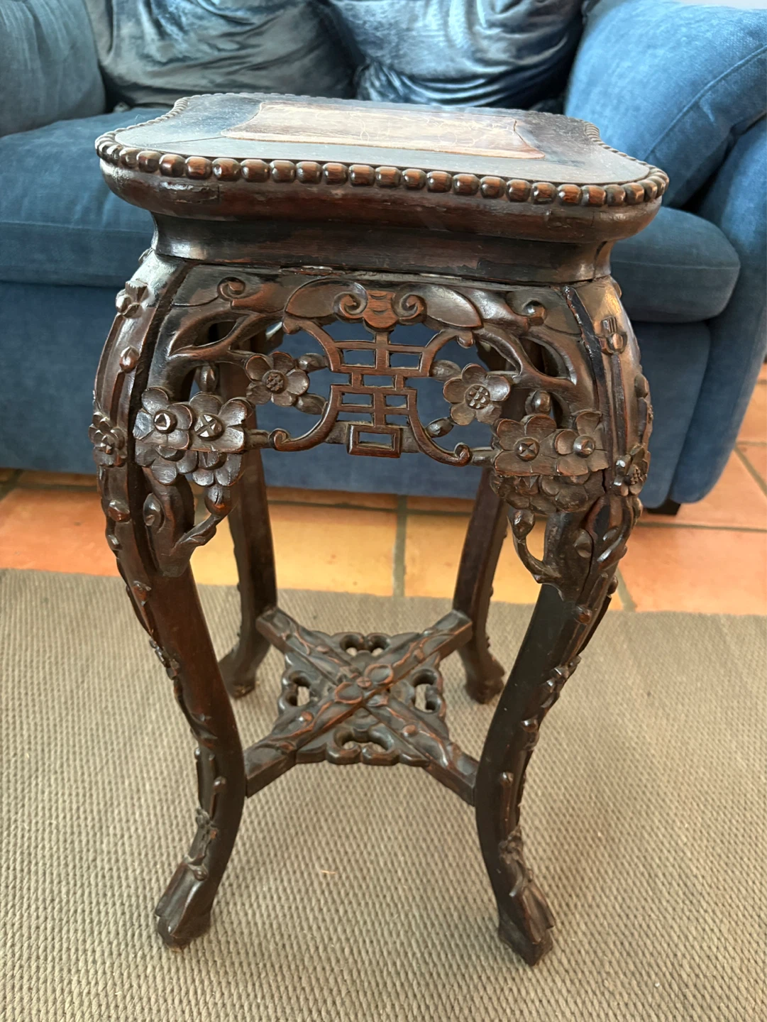 Plant Stand made of Ornate Carved Wood with a Marble Top - photo 5