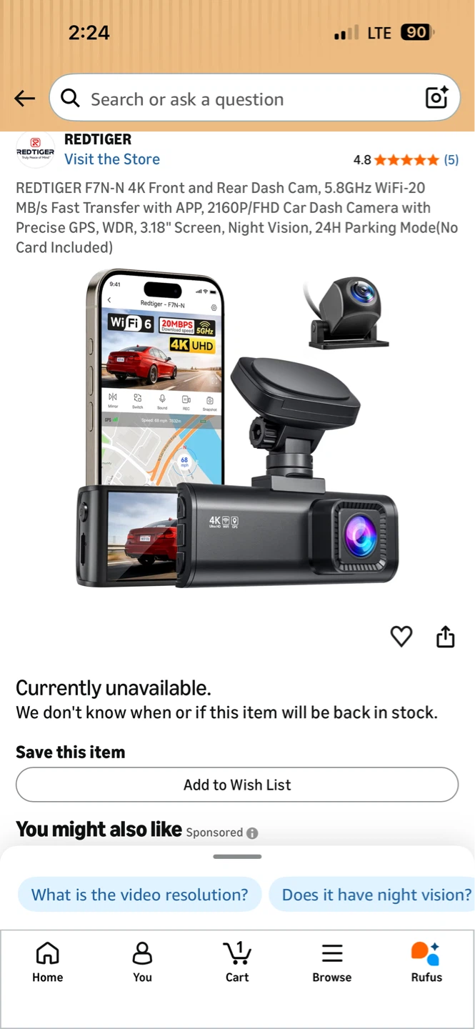 REDTIGER F7N-N 4K Front and Rear Dash Cam