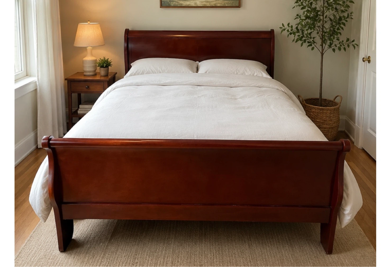 Cherry Sleigh Bed Frame and mattress
