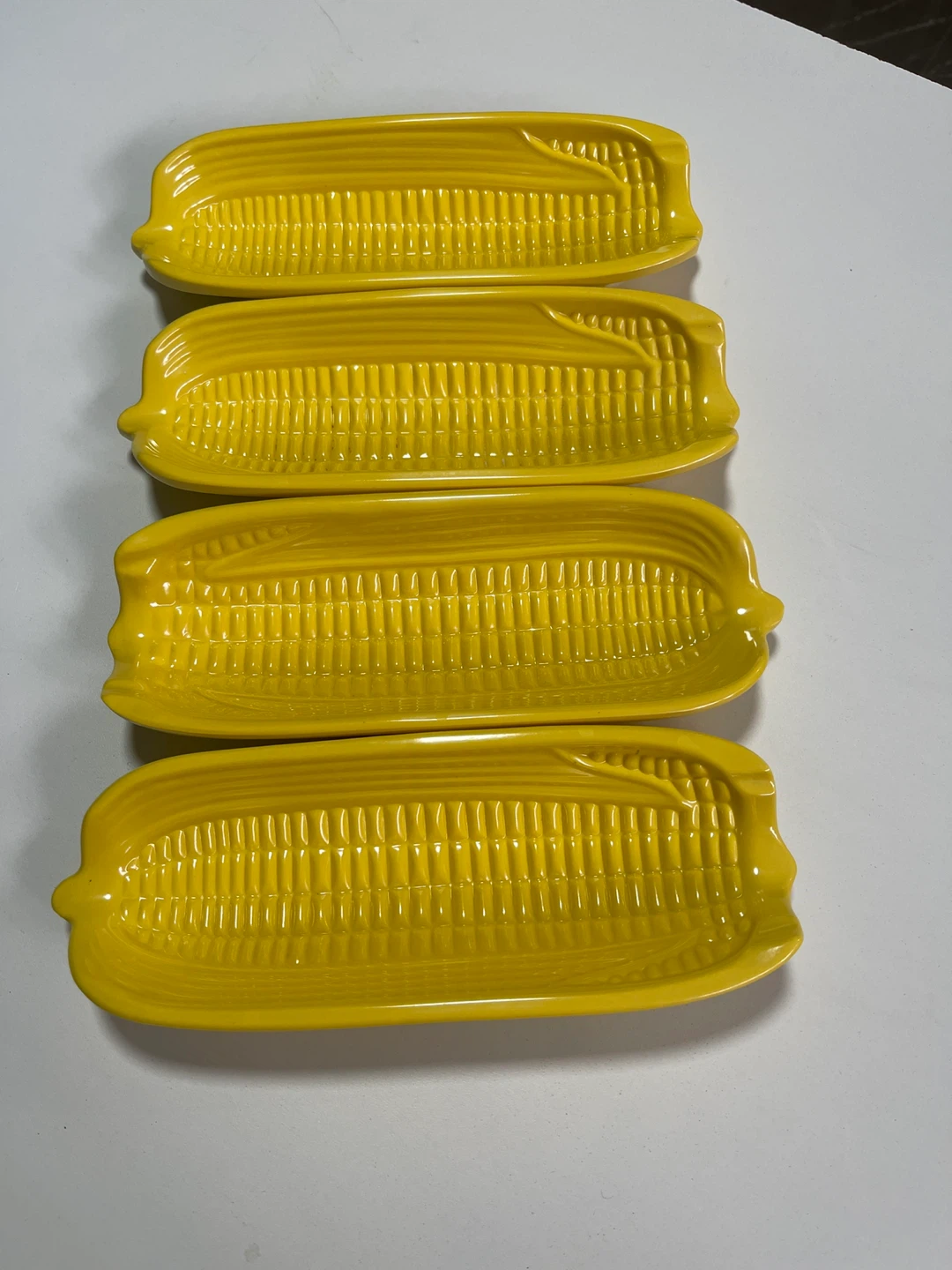 Set of 4 Yellow enamel Corn Cob Shaped Dishes
