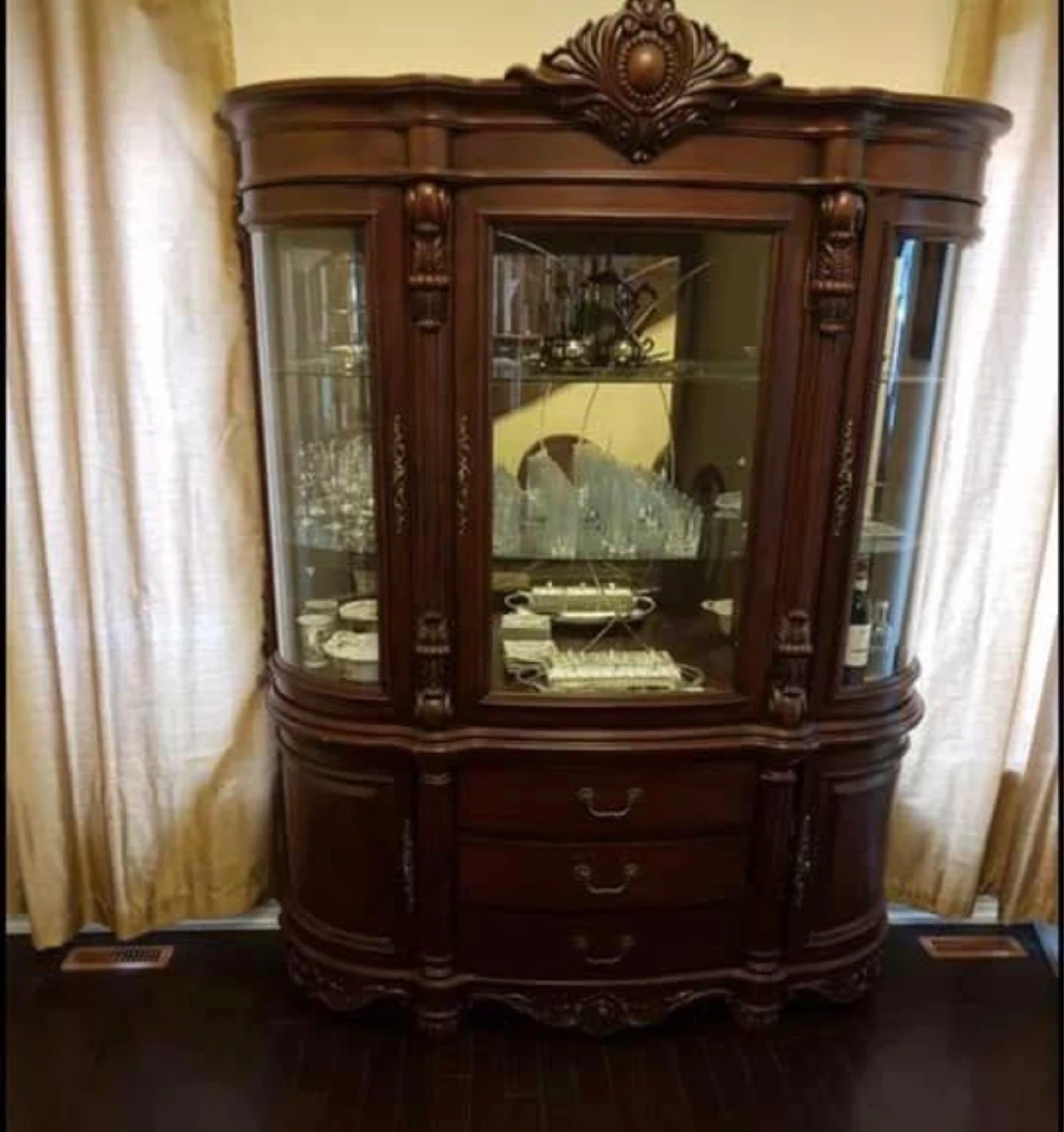 Wooden China Cabinet and Dining Table Set