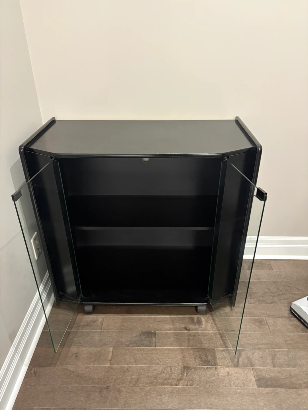 Black Corner Cabinet with Glass Doors