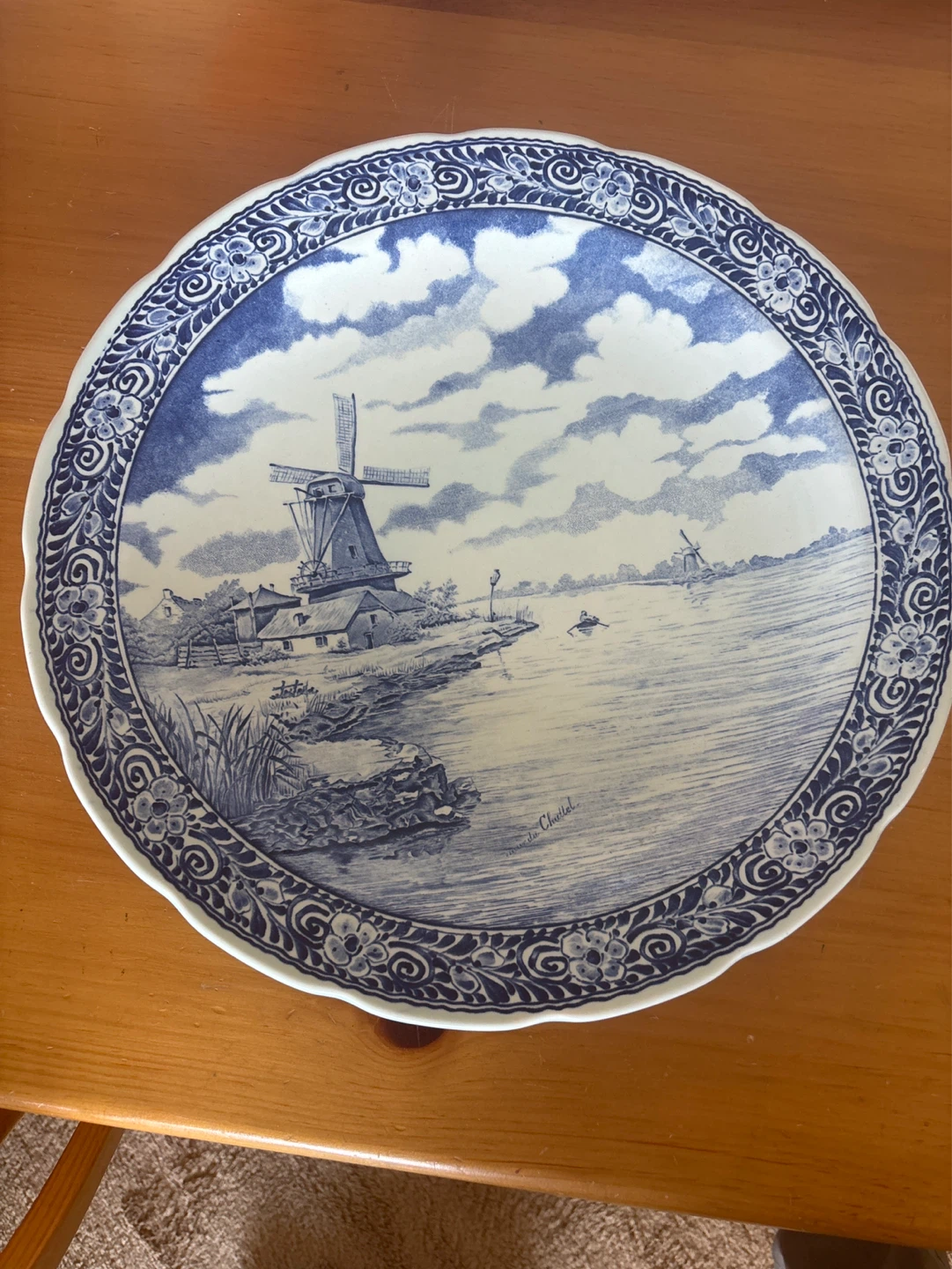 Vintage Royal Boch Delft Plate with Windmill Scene