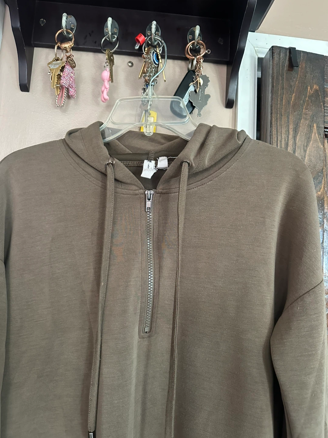 Cable & Gauge Khaki Quarter-Zip Hoodie Dress Size S/P - photo 2