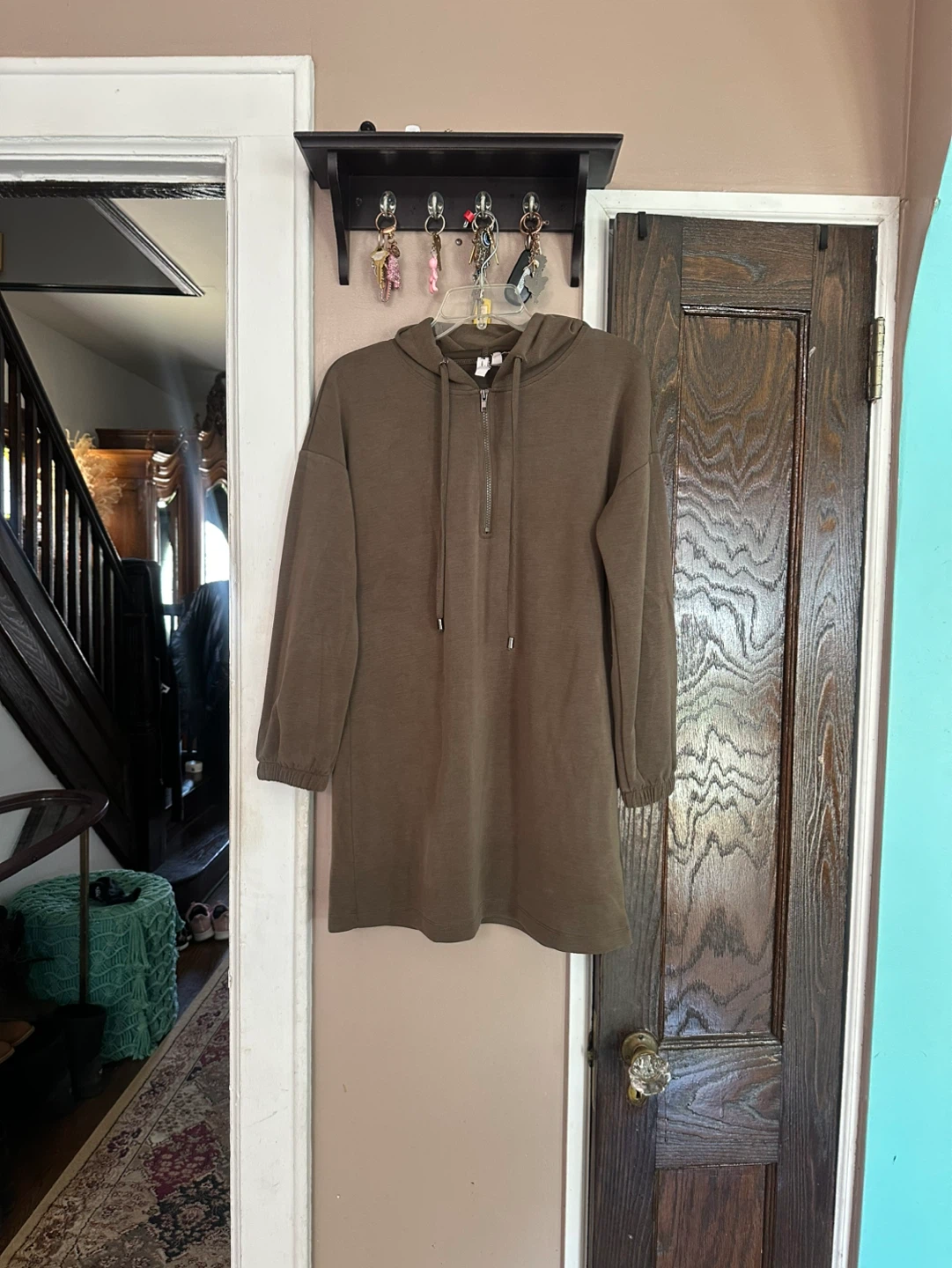 Cable & Gauge Khaki Quarter-Zip Hoodie Dress Size S/P